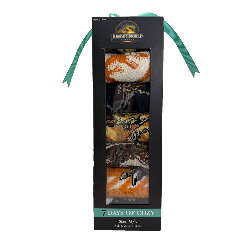 JURASSIC WORLD 7 DAY OF COZY KIDS SHOE SIZE 3-10 SOCKS 7 PAIRS NEW NIB